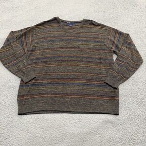 R&R Casuals Sweater Mens XXL V-Neck Brown Multi Stripe Cotton Blend Knit